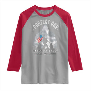 Funny Protect Our National Parks Bigfoot Raglan Shirt Parks Not Profit American Flag TS11 Sport Gray Red Print Your Wear