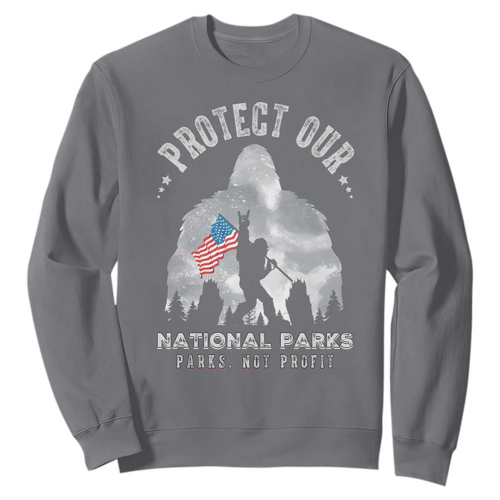 Funny Protect Our National Parks Bigfoot Sweatshirt Parks Not Profit American Flag TS11 Charcoal Print Your Wear