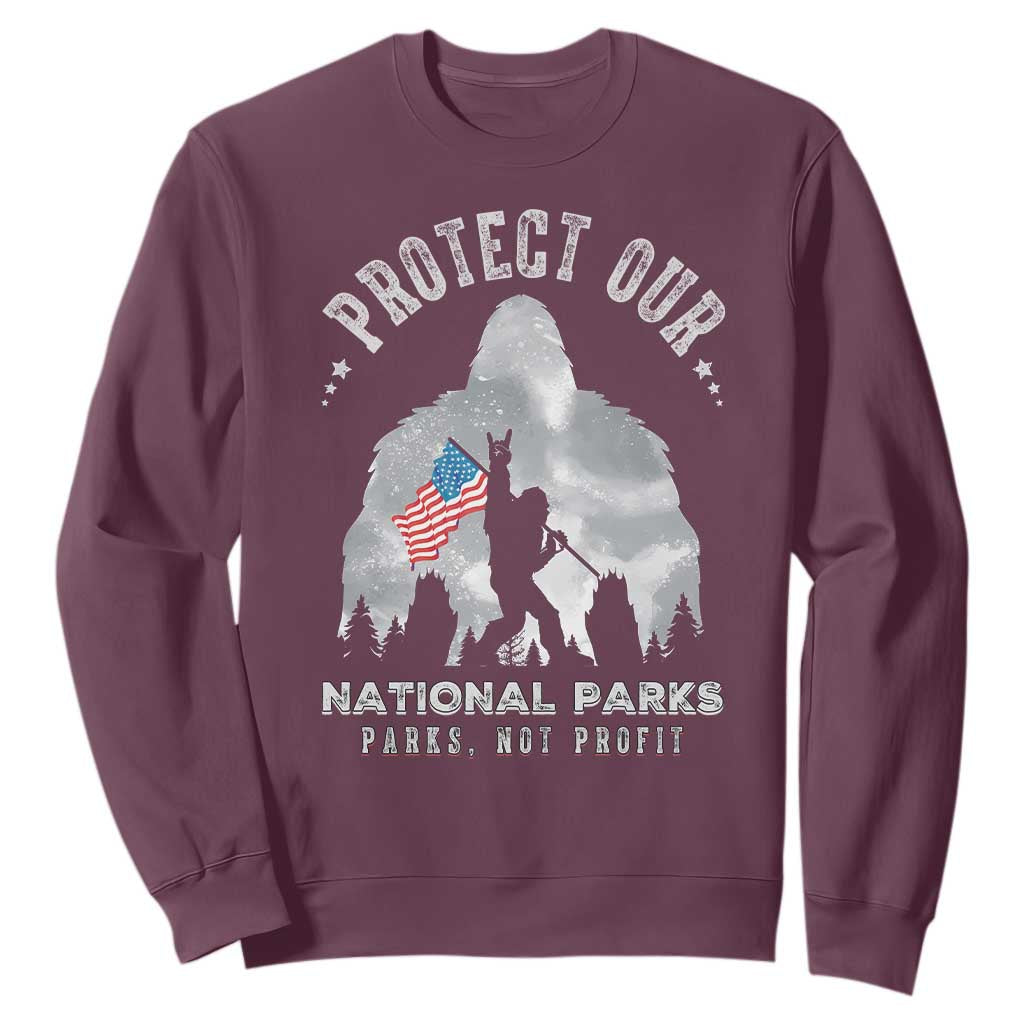 Funny Protect Our National Parks Bigfoot Sweatshirt Parks Not Profit American Flag TS11 Maroon Print Your Wear