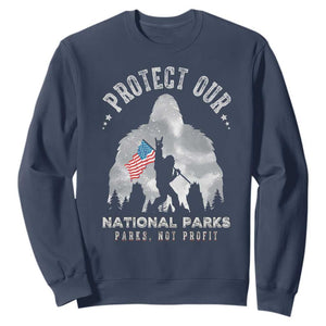 Funny Protect Our National Parks Bigfoot Sweatshirt Parks Not Profit American Flag TS11 Navy Print Your Wear