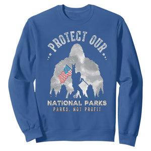 Funny Protect Our National Parks Bigfoot Sweatshirt Parks Not Profit American Flag TS11 Royal Blue Print Your Wear