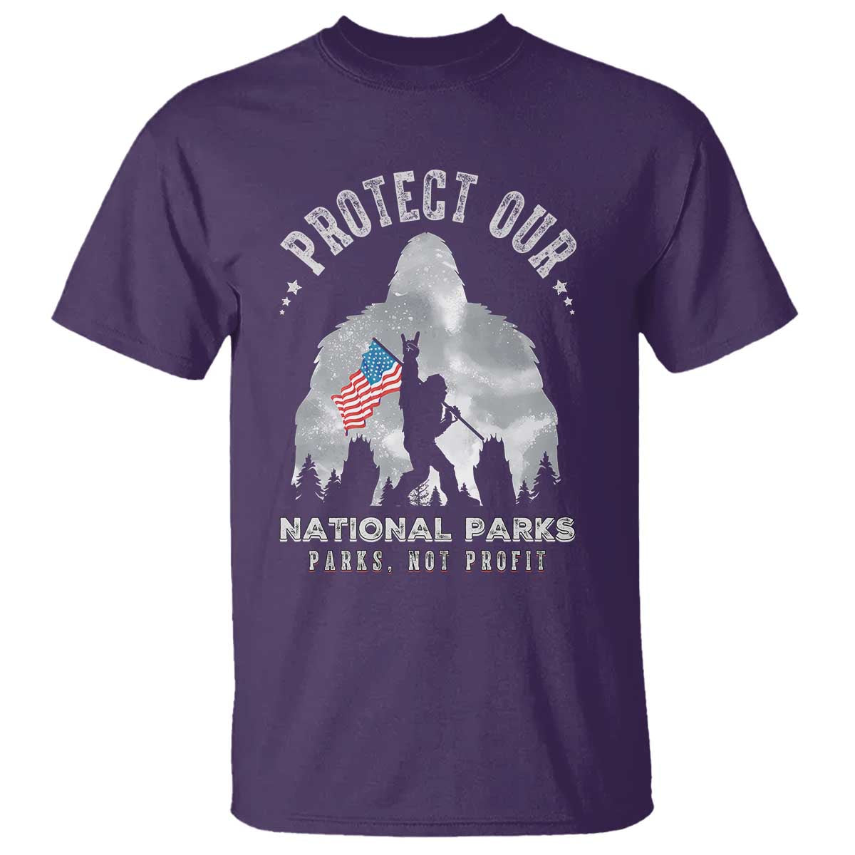 Funny Protect Our National Parks Bigfoot T Shirt Parks Not Profit American Flag TS11 Purple Print Your Wear