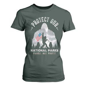 Funny Protect Our National Parks Bigfoot T Shirt For Women Parks Not Profit American Flag TS11 Dark Forest Green Print Your Wear