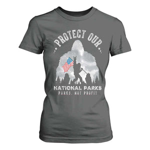 Funny Protect Our National Parks Bigfoot T Shirt For Women Parks Not Profit American Flag TS11 Dark Heather Print Your Wear