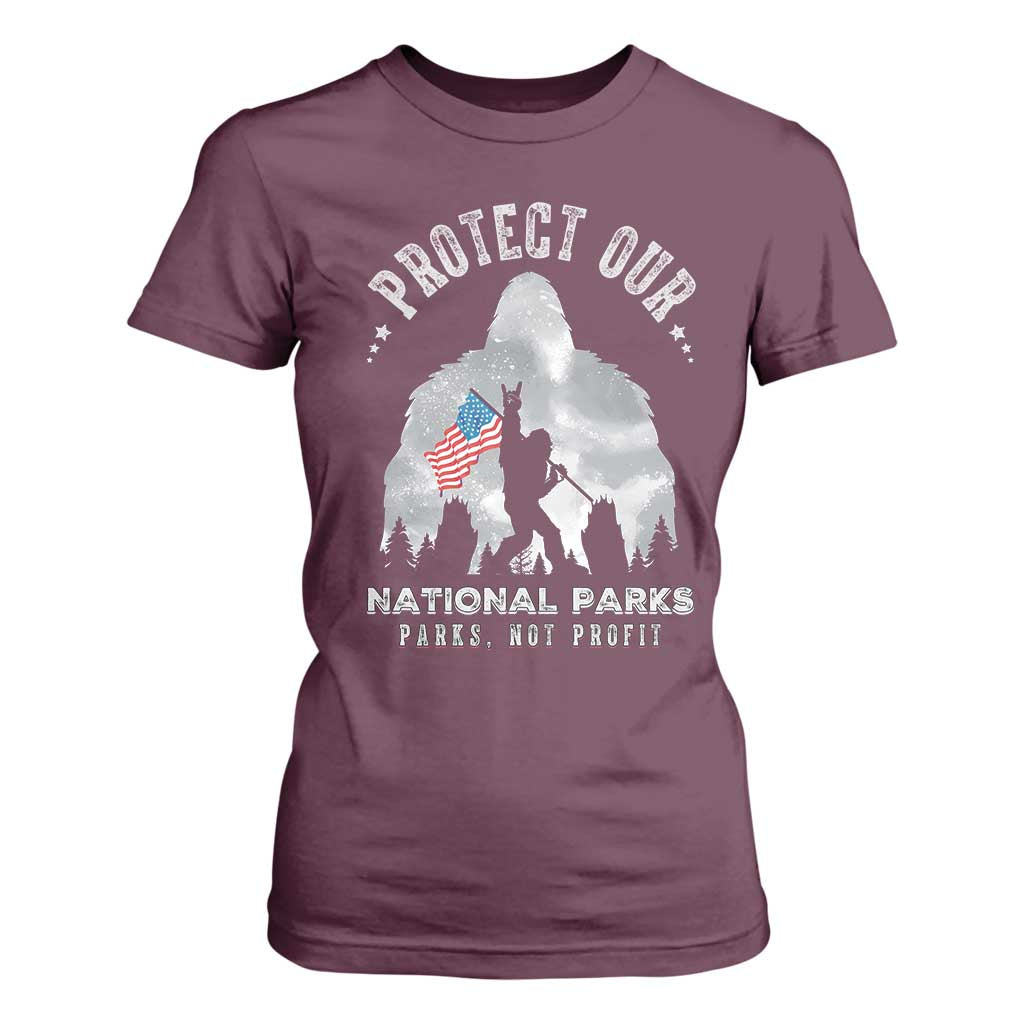 Funny Protect Our National Parks Bigfoot T Shirt For Women Parks Not Profit American Flag TS11 Maroon Print Your Wear