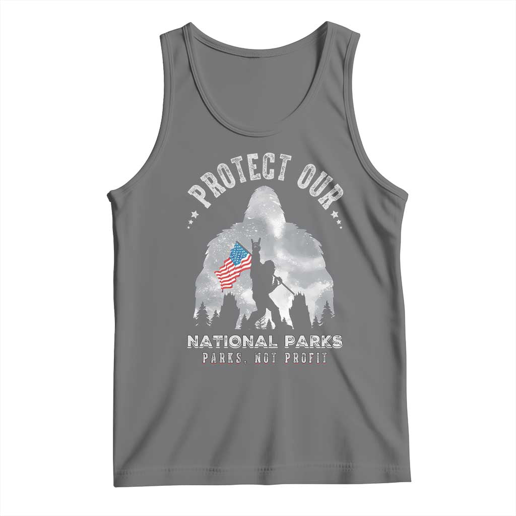 Funny Protect Our National Parks Bigfoot Tank Top Parks Not Profit American Flag TS11 Black Heather Print Your Wear
