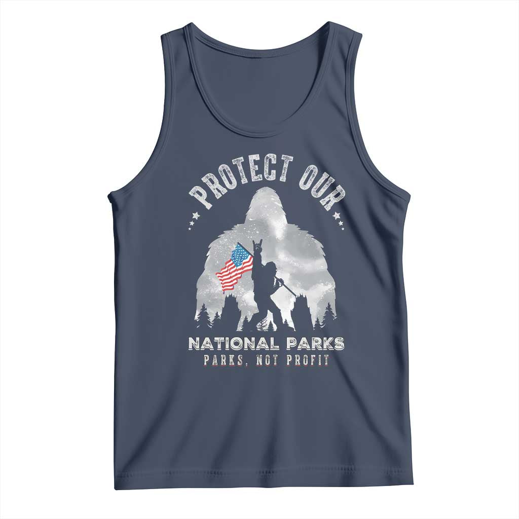 Funny Protect Our National Parks Bigfoot Tank Top Parks Not Profit American Flag TS11 Navy Print Your Wear