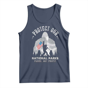 Funny Protect Our National Parks Bigfoot Tank Top Parks Not Profit American Flag TS11 Navy Print Your Wear