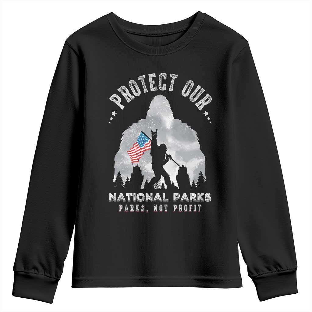 Funny Protect Our National Parks Bigfoot Youth Sweatshirt Parks Not Profit American Flag TS11 Black Print Your Wear