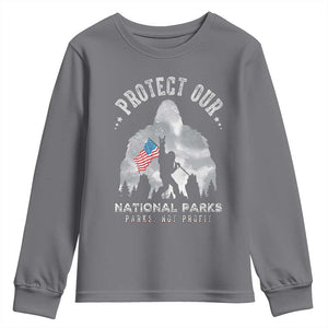 Funny Protect Our National Parks Bigfoot Youth Sweatshirt Parks Not Profit American Flag TS11 Charcoal Print Your Wear