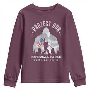 Funny Protect Our National Parks Bigfoot Youth Sweatshirt Parks Not Profit American Flag TS11 Maroon Print Your Wear
