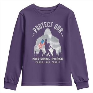 Funny Protect Our National Parks Bigfoot Youth Sweatshirt Parks Not Profit American Flag TS11 Purple Print Your Wear