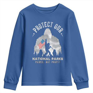 Funny Protect Our National Parks Bigfoot Youth Sweatshirt Parks Not Profit American Flag TS11 Royal Blue Print Your Wear