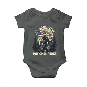 Save Our National Parks Bigfoot Baby Onesie Vintage American Flag TS11 Dark Heather Print Your Wear