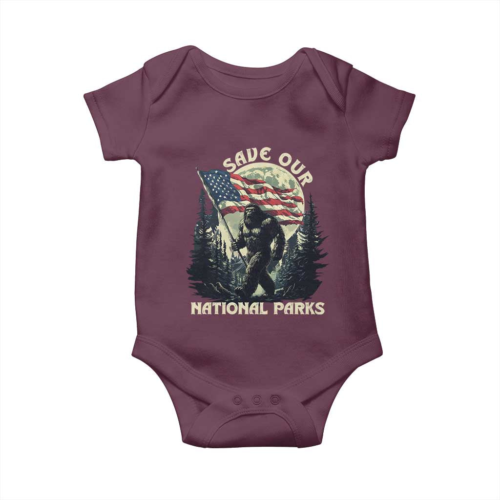 Save Our National Parks Bigfoot Baby Onesie Vintage American Flag TS11 Maroon Print Your Wear