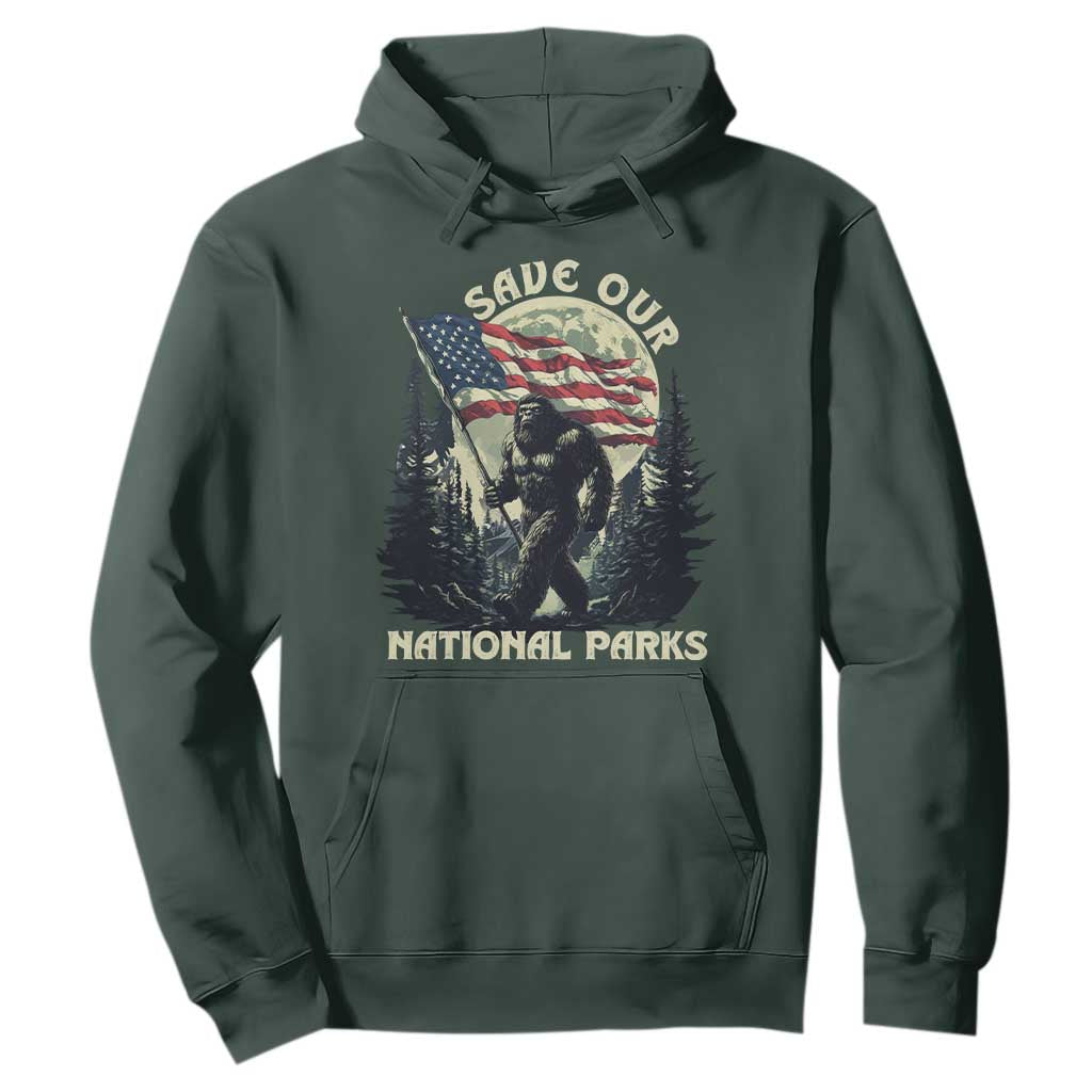 Save Our National Parks Bigfoot Hoodie Vintage American Flag TS11 Dark Forest Green Print Your Wear