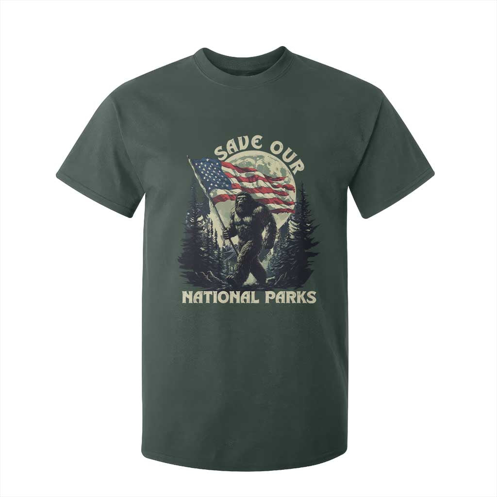 Save Our National Parks Bigfoot T Shirt For Kid Vintage American Flag TS11 Dark Forest Green Print Your Wear