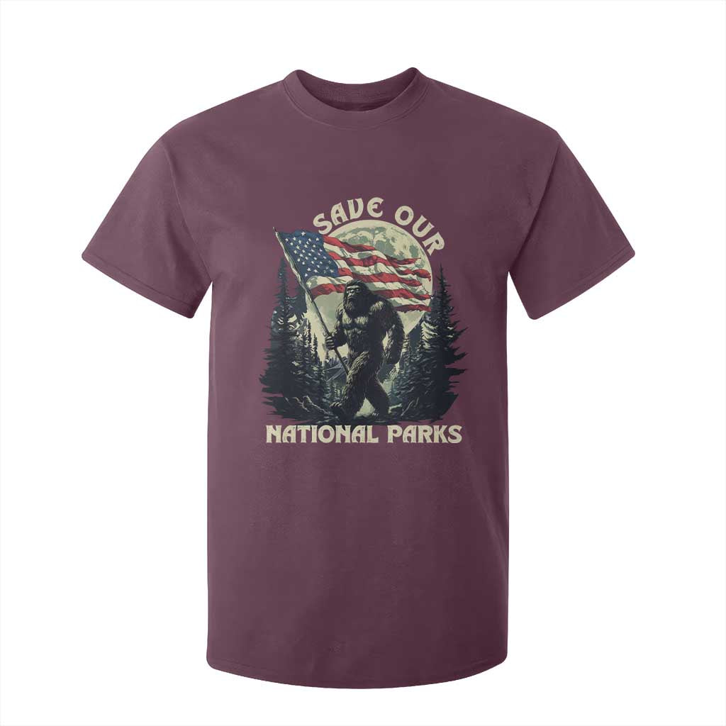 Save Our National Parks Bigfoot T Shirt For Kid Vintage American Flag TS11 Maroon Print Your Wear