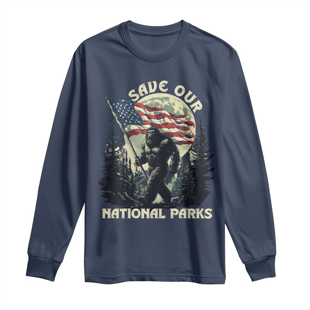 Save Our National Parks Bigfoot Long Sleeve Shirt Vintage American Flag TS11 Navy Print Your Wear