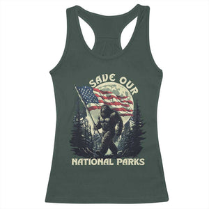 Save Our National Parks Bigfoot Racerback Tank Top Vintage American Flag TS11 Dark Forest Green Print Your Wear