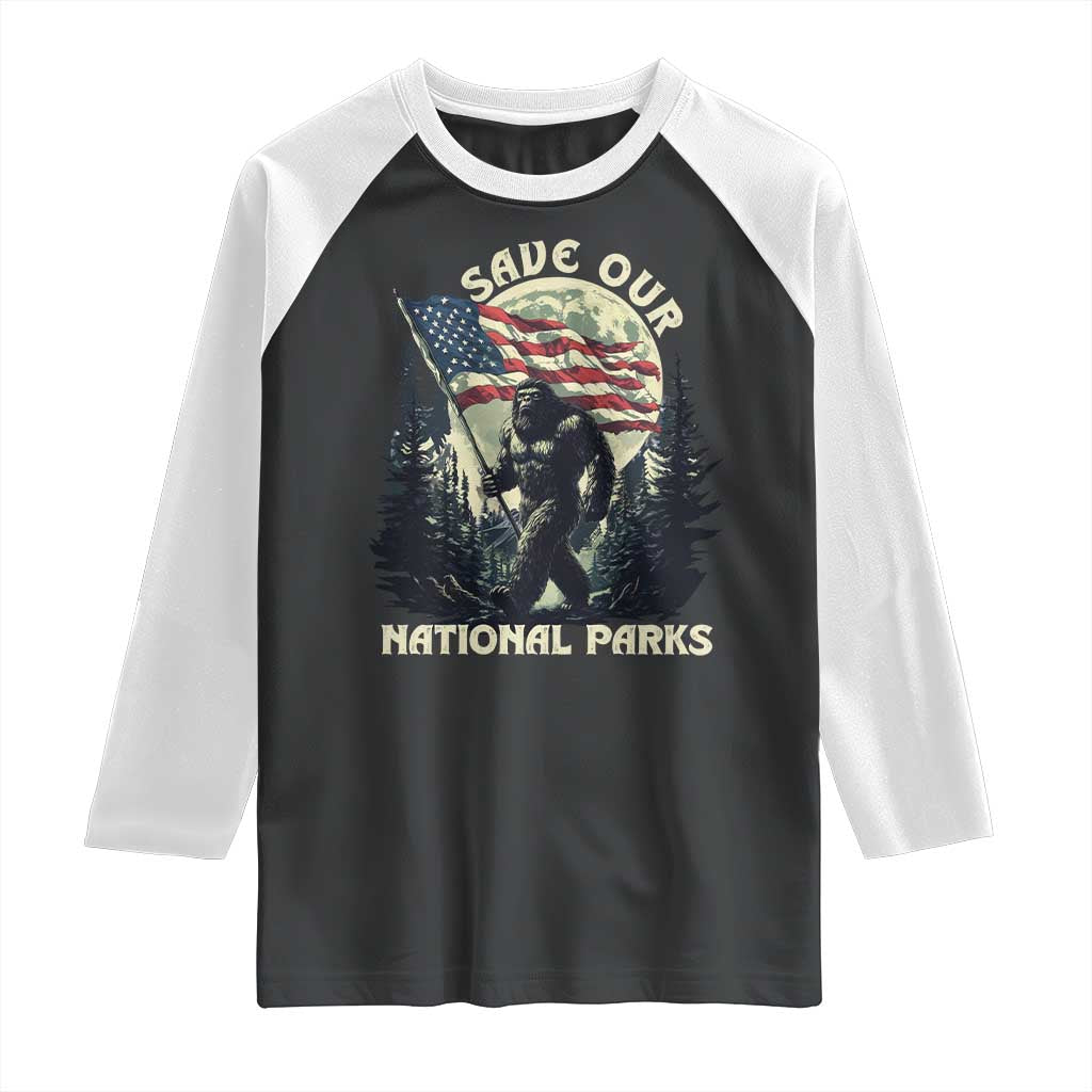 Save Our National Parks Bigfoot Raglan Shirt Vintage American Flag TS11 Black White Print Your Wear