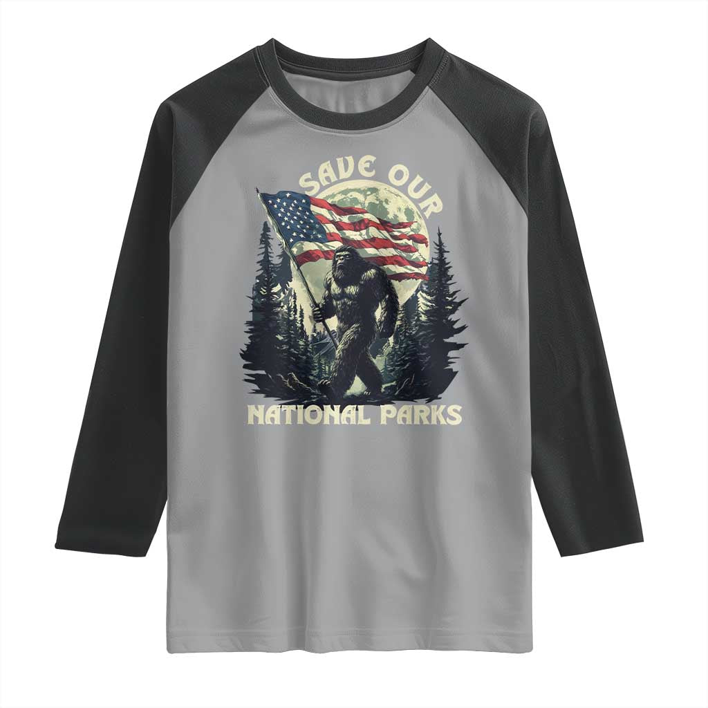 Save Our National Parks Bigfoot Raglan Shirt Vintage American Flag TS11 Sport Gray Black Print Your Wear