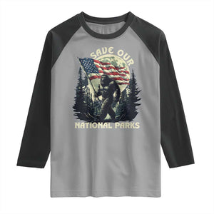 Save Our National Parks Bigfoot Raglan Shirt Vintage American Flag TS11 Sport Gray Black Print Your Wear