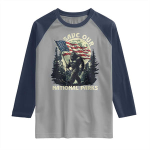 Save Our National Parks Bigfoot Raglan Shirt Vintage American Flag TS11 Sport Gray Navy Print Your Wear