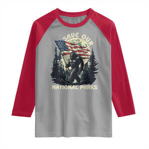 Save Our National Parks Bigfoot Raglan Shirt Vintage American Flag TS11 Sport Gray Red Print Your Wear