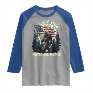 Save Our National Parks Bigfoot Raglan Shirt Vintage American Flag TS11 Sport Gray Royal Print Your Wear