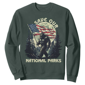 Save Our National Parks Bigfoot Sweatshirt Vintage American Flag TS11 Dark Forest Green Print Your Wear