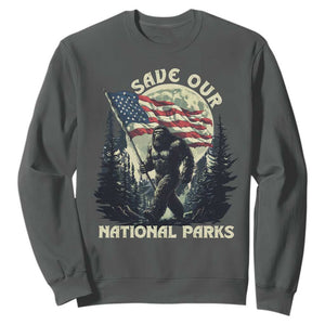 Save Our National Parks Bigfoot Sweatshirt Vintage American Flag TS11 Dark Heather Print Your Wear