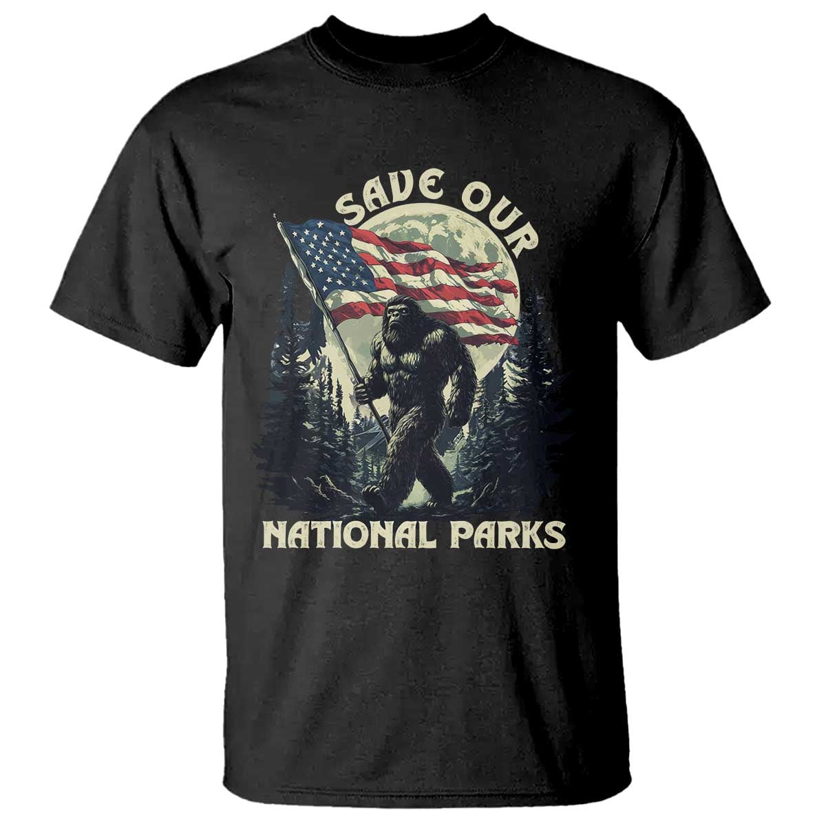 Save Our National Parks Bigfoot T Shirt Vintage American Flag TS11 Black Print Your Wear