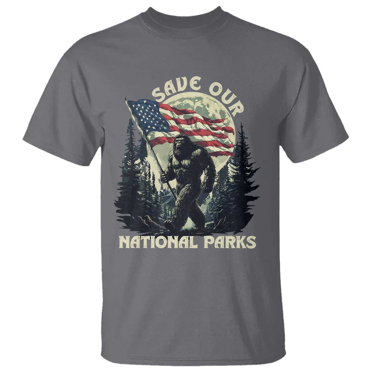 Save Our National Parks Bigfoot T Shirt Vintage American Flag TS11 Charcoal Print Your Wear