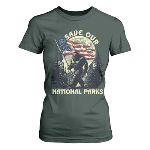 Save Our National Parks Bigfoot T Shirt For Women Vintage American Flag TS11 Dark Forest Green Print Your Wear