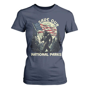 Save Our National Parks Bigfoot T Shirt For Women Vintage American Flag TS11 Navy Print Your Wear