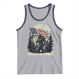 Save Our National Parks Bigfoot Tank Top Vintage American Flag TS11 Athletic Heather Navy Print Your Wear