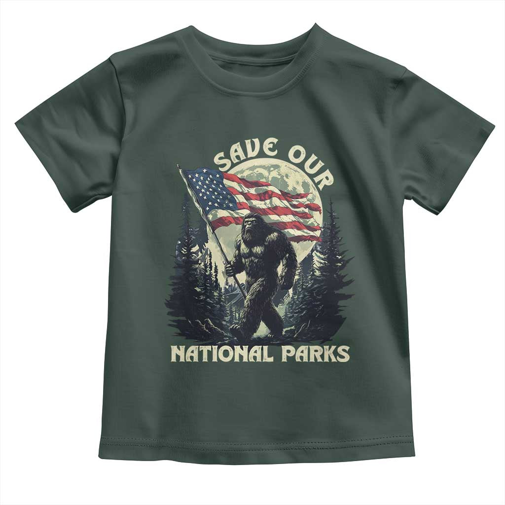 Save Our National Parks Bigfoot Toddler T Shirt Vintage American Flag TS11 Dark Forest Green Print Your Wear