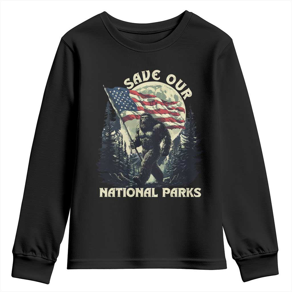 Save Our National Parks Bigfoot Youth Sweatshirt Vintage American Flag TS11 Black Print Your Wear