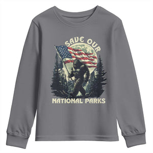 Save Our National Parks Bigfoot Youth Sweatshirt Vintage American Flag TS11 Charcoal Print Your Wear