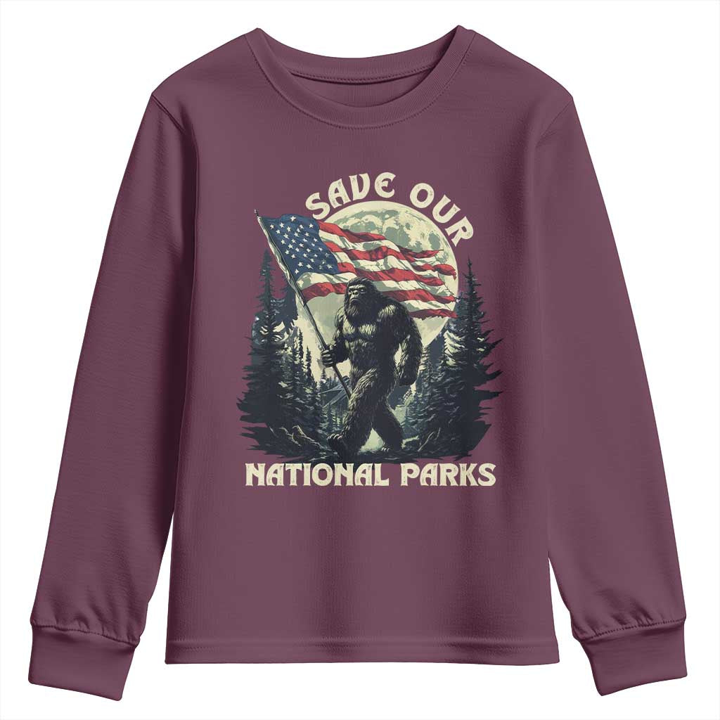 Save Our National Parks Bigfoot Youth Sweatshirt Vintage American Flag TS11 Maroon Print Your Wear