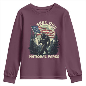 Save Our National Parks Bigfoot Youth Sweatshirt Vintage American Flag TS11 Maroon Print Your Wear
