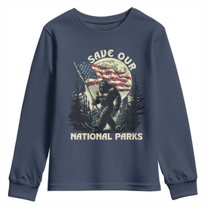 Save Our National Parks Bigfoot Youth Sweatshirt Vintage American Flag TS11 Navy Print Your Wear