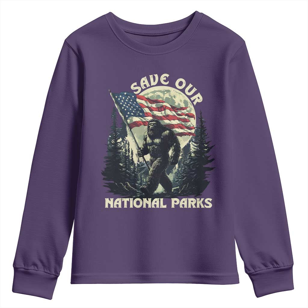 Save Our National Parks Bigfoot Youth Sweatshirt Vintage American Flag TS11 Purple Print Your Wear