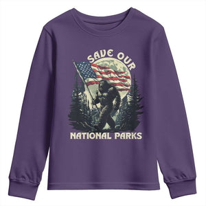 Save Our National Parks Bigfoot Youth Sweatshirt Vintage American Flag TS11 Purple Print Your Wear