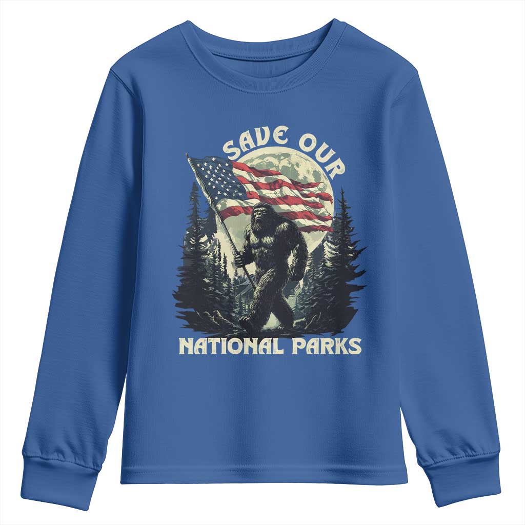 Save Our National Parks Bigfoot Youth Sweatshirt Vintage American Flag TS11 Royal Blue Print Your Wear