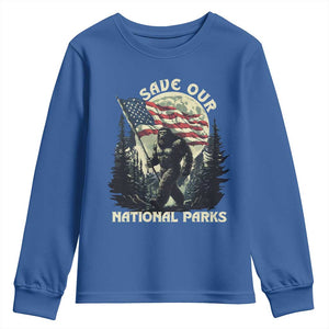 Save Our National Parks Bigfoot Youth Sweatshirt Vintage American Flag TS11 Royal Blue Print Your Wear