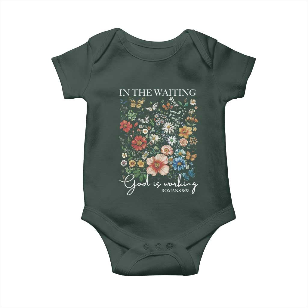 In The Waiting God Is Working Baby Onesie Religious Christian Bible Verse Flower TS11 Print Your Wear