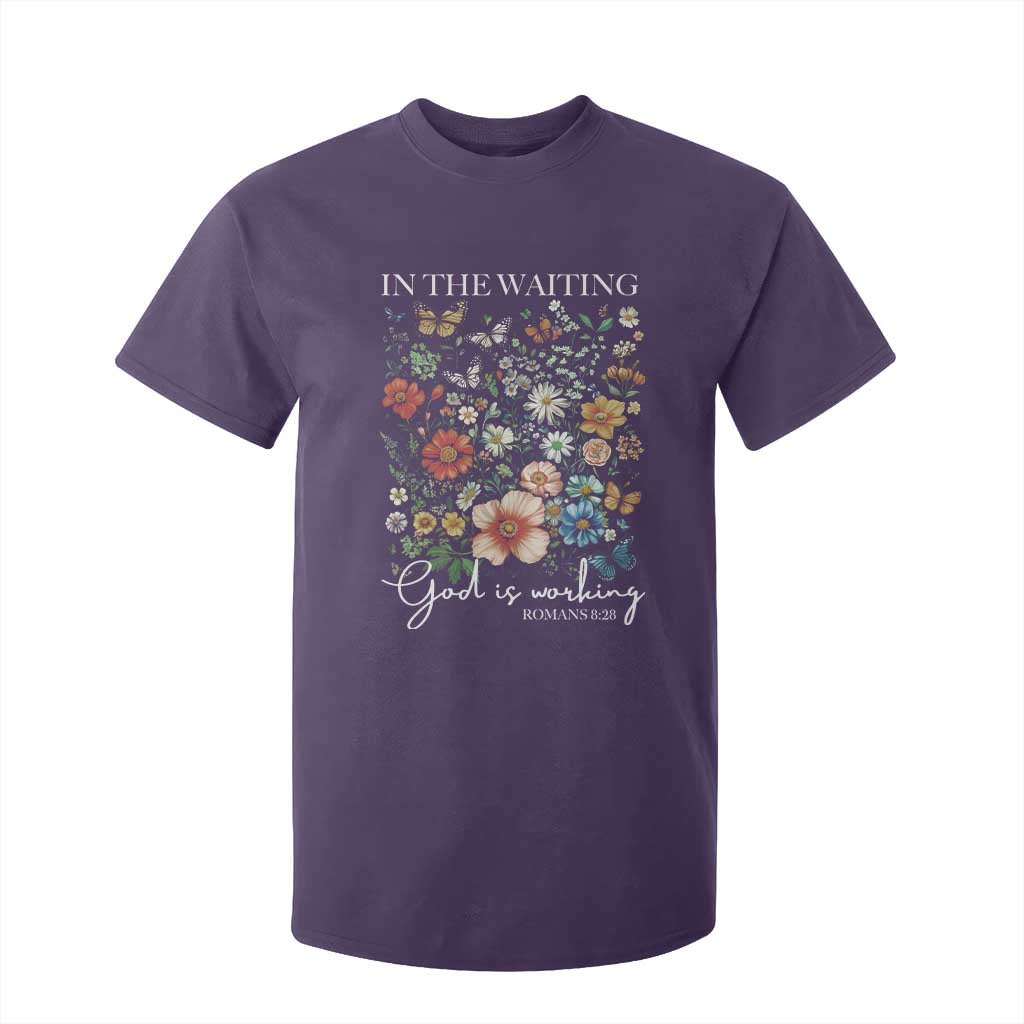 In The Waiting God Is Working T Shirt For Kid Religious Christian Bible Verse Flower TS11 Purple Print Your Wear