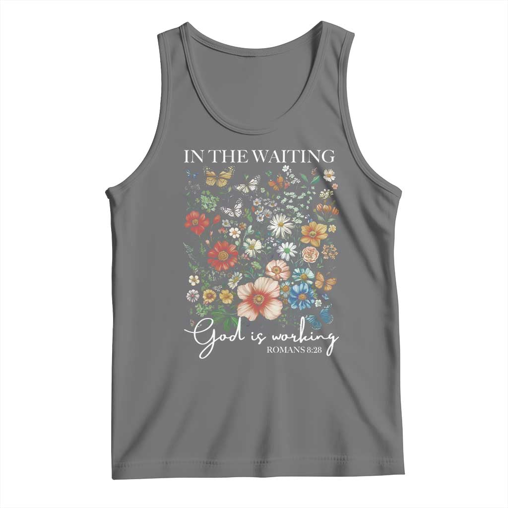 In The Waiting God Is Working Tank Top Religious Christian Bible Verse Flower TS11 Black Heather Print Your Wear